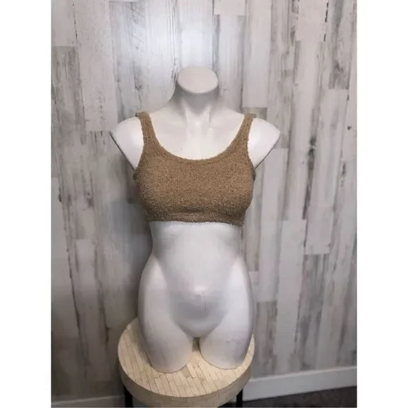 If It Were Me Teddy Lounge Set XS | Fuzzy Bralette & Wide Leg Pants | Cozy Tan T - Picture 2 of 11